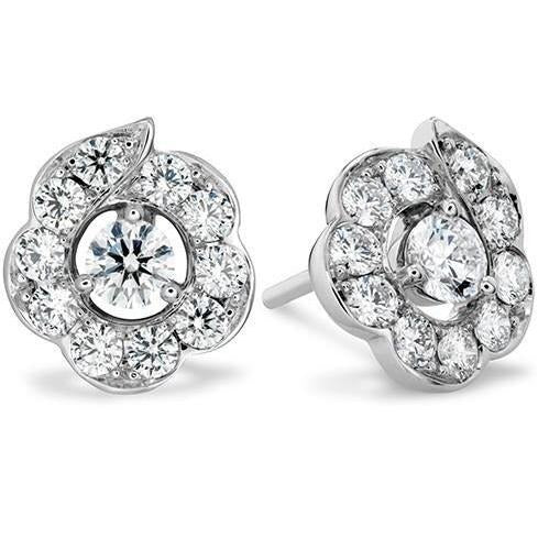3.50 Carats Sparkling Natural Round Diamond Halo Lady Stud Earrings