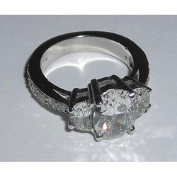 3.50 Carats White Gold Oval Natural Diamond Engagement Ring Three Stone