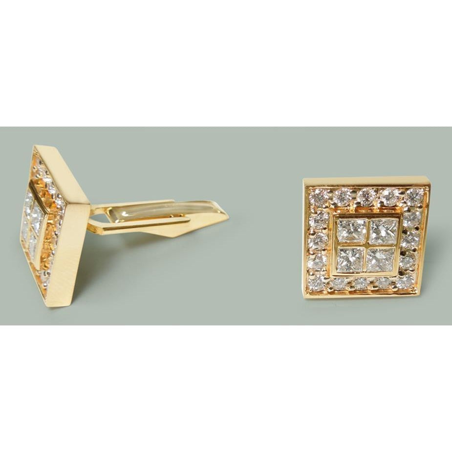 3.50 Ct. Genuine Diamond Men's Cufflinks 14K Yellow Gold