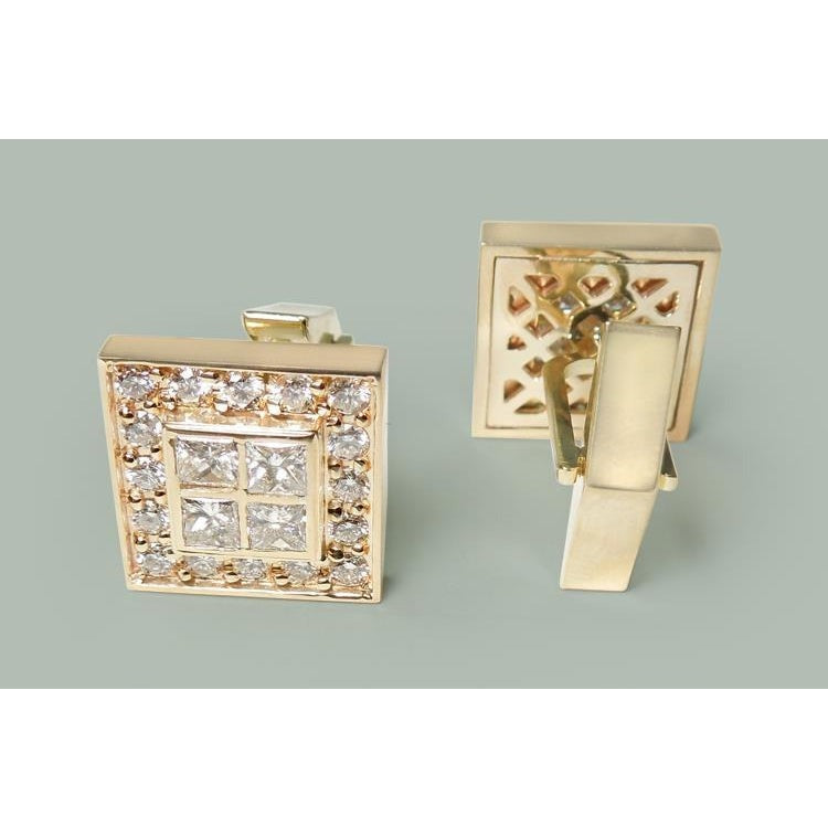 3.50 Ct. Genuine Diamond Men's Cufflinks 14K Yellow Gold