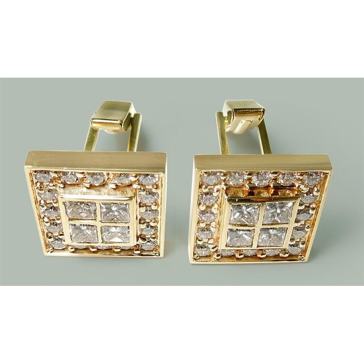 3.50 Ct. Genuine Diamond Men's Cufflinks 14K Yellow Gold