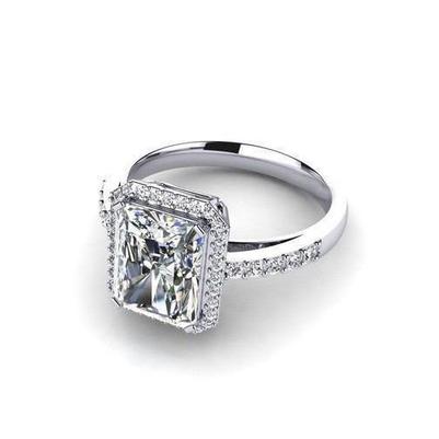 3.50 Ct Big Emerald And Round Cut Genuine Diamonds Engagement Ring White Gold