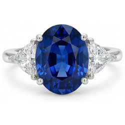 3.50 Ct Oval And Trillion Ceylon Sapphire Natural Earth Mined Diamond ( Not Lab Grown ) s Ring White Gold