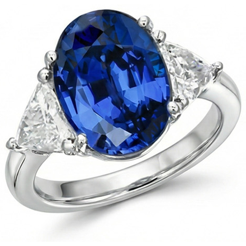 3.50 Ct Oval And Trillion Ceylon Sapphire Natural Earth Mined Diamond ( Not Lab Grown ) s Ring White Gold