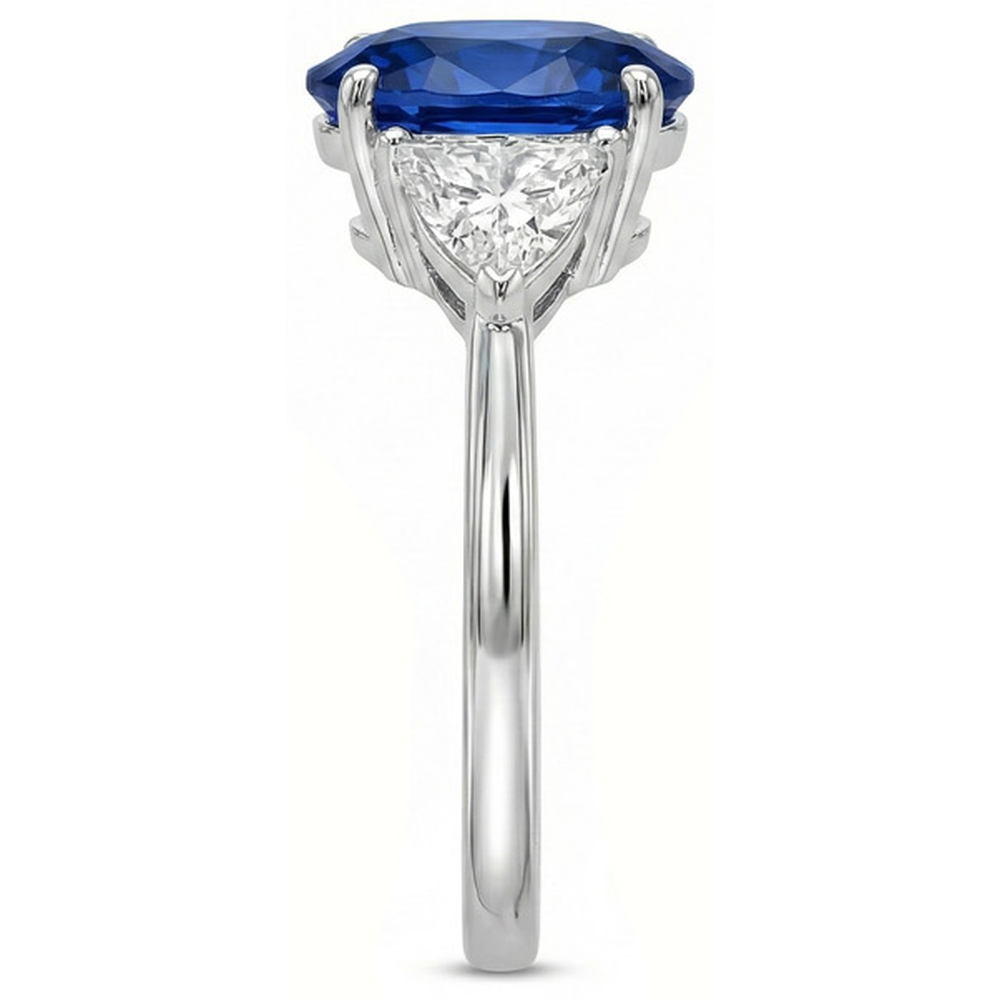3.50 Ct Oval And Trillion Ceylon Sapphire Natural Earth Mined Diamond ( Not Lab Grown ) s Ring White Gold