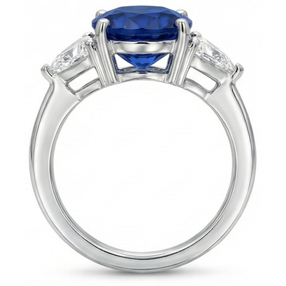3.50 Ct Oval And Trillion Ceylon Sapphire Natural Earth Mined Diamond ( Not Lab Grown ) s Ring White Gold