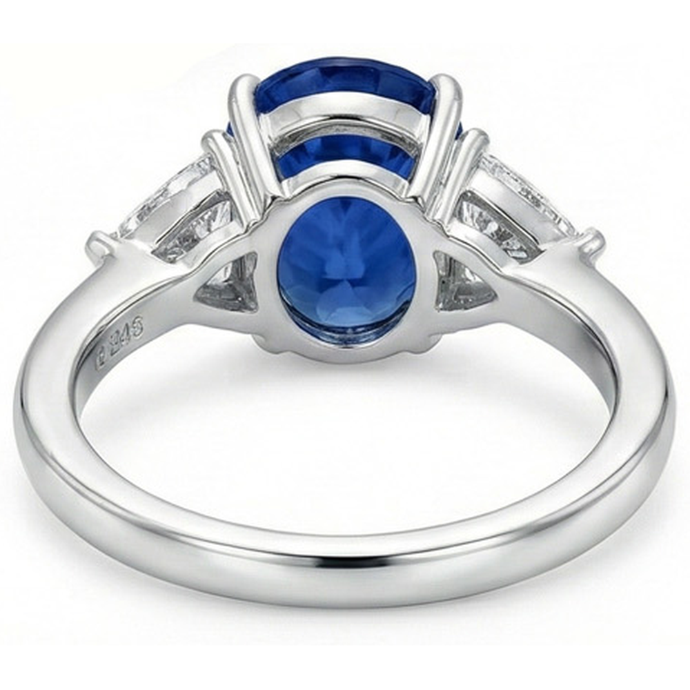 3.50 Ct Oval And Trillion Ceylon Sapphire Natural Earth Mined Diamond ( Not Lab Grown ) s Ring White Gold