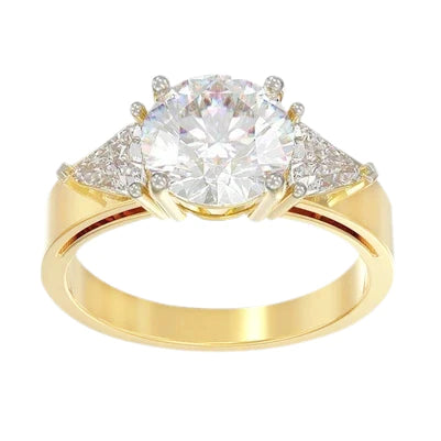 3.50 Ct Round And Trilliant Real Diamond Three Stone Ring Yellow Gold 14K
