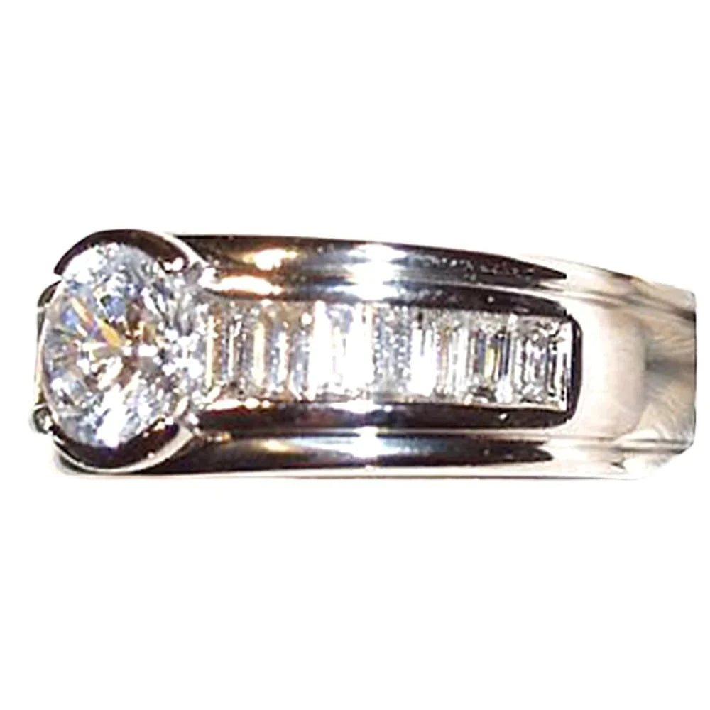 3.50 Cts. Round & Baguette Real Diamonds Fancy Ring Engagement Jewelry