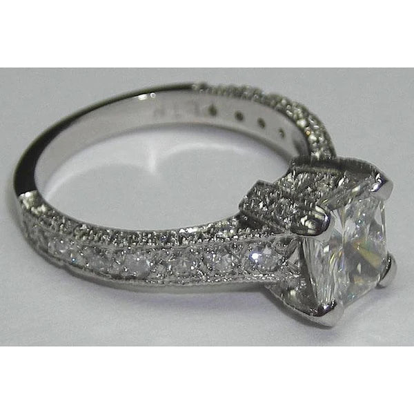 3.50 Cts Real Diamond Engagement Ring And Band Set White Gold 14K