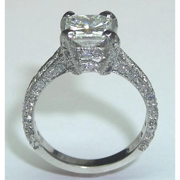 3.50 Cts Real Diamond Engagement Ring And Band Set White Gold 14K