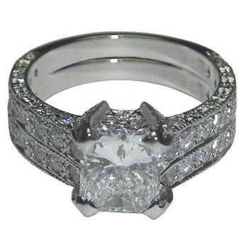 3.50 Cts Real Diamond Engagement Ring And Band Set White Gold 14K