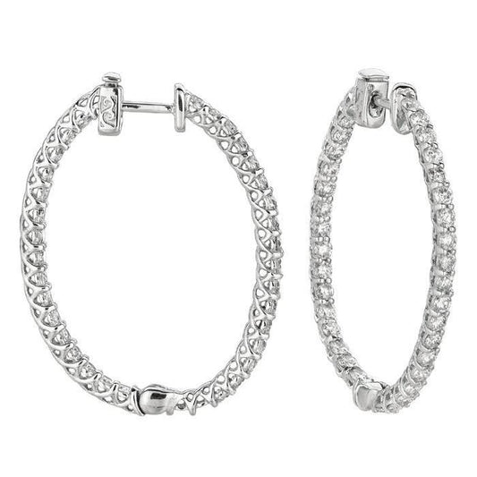 3.51 Carat Natural Diamonds 5 Pointer Hoop Earrings White Gold 14K New Earring