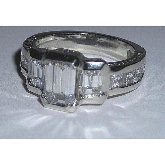 3.51 Carats Gold Emerald Three Stone Natural Diamond Engagement Ring New