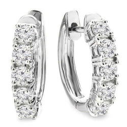 3.5 Carats Real Round Cut Diamond Hoop Earring Pair White Gold Jewelry