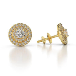 3.5 Carats Round Cut Halo Real Diamond Stud Earring Yellow Gold Fine Jewelry