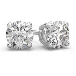 3.5 Carats Round Solitaire Real Natural Earth Mined Diamond Stud Earring Solid White Gold 14K