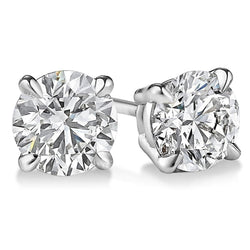 3.5 Carats Solitaire Round Genuine Diamond Stud Earring Gold 14K Prong Set