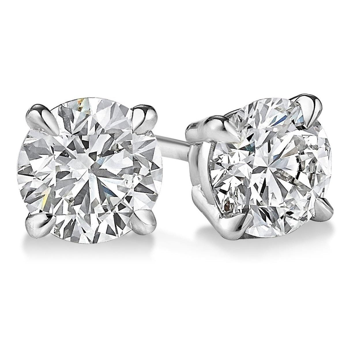 3.5 Carats Solitaire Round Genuine Diamond Stud Earring Gold 14K Prong Set