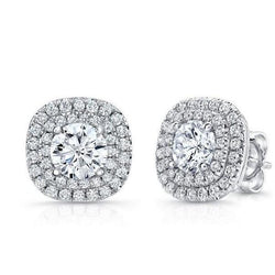 3.5 Ct Round Cut Double Halo Natural Earth Mined Diamond Stud Earring