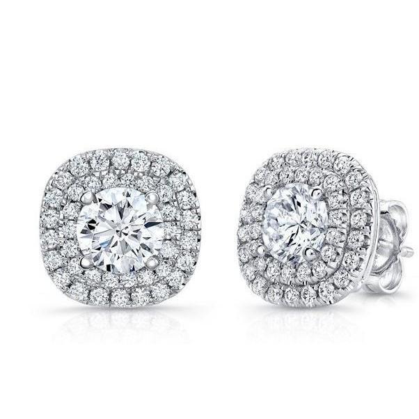 3.5 Ct Round Cut Double Halo Natural Diamond Stud Earring