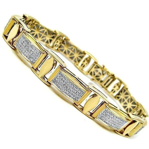 3.5 Ct Round Cut Pave Setting Natural Diamond Men Bracelet Yellow Gold 14K