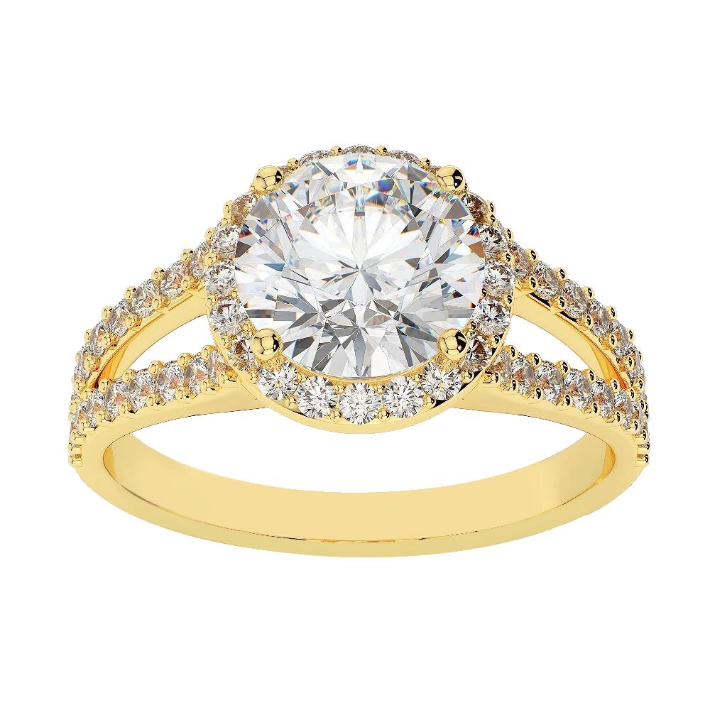 3.60 Carats Halo Round Real Diamond Ring Yellow Gold