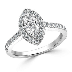 3.60 Carats Marquise And Round Real Diamond Ring White Gold 14K
