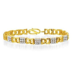 3.60 Carats Prong Set Small Real Diamonds Men's Bracelet 14K Yellow Gold