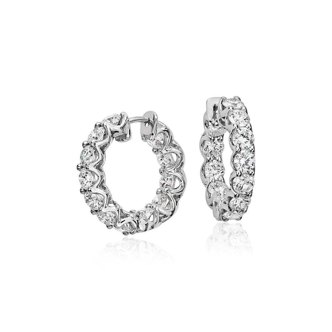 3.60 Carats Round Brilliant Cut Real Diamonds Lady Hoop Earrings 14K Gold - Hoop Earrings-harrychadent.ca