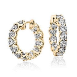 3.60 Carats Round Brilliant Cut Real Diamonds Lady Hoop Earrings 14K Gold