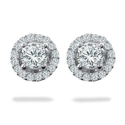 3.60 Carats Round Halo Real Natural Earth Mined Diamond Stud Earring White Gold Jewelry