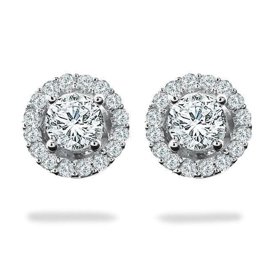 3.60 Carats Round Halo Real Diamond Stud Earring White Gold Jewelry