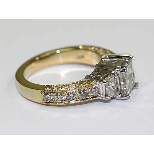 3.65 Carats Vintage Style Three Stone Natural Diamond Ring 14K