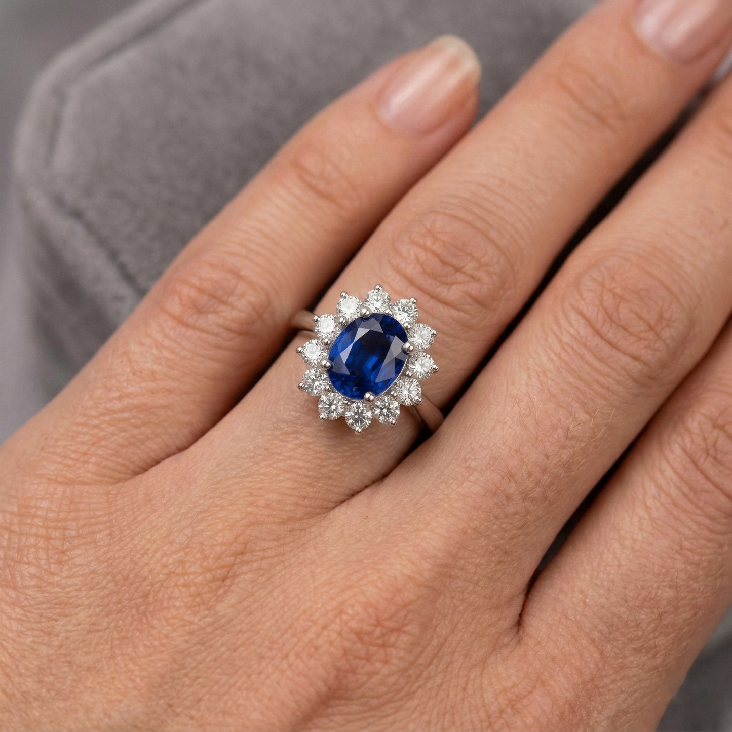 3.70 Carats Ceylon Sapphire Natural Earth Mined Diamond ( Not Lab Grown ) Engagement Ring White Gold 14K