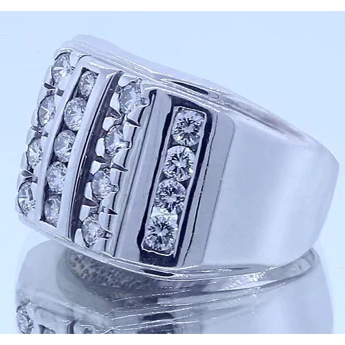 3.75 Carats Mens Real Diamond Ring White Gold 14K