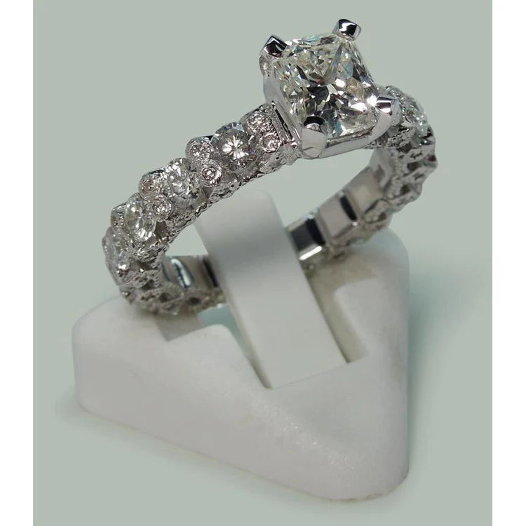 3.75 Ct Radiant & Round Genuine Diamonds Ring Wedding 