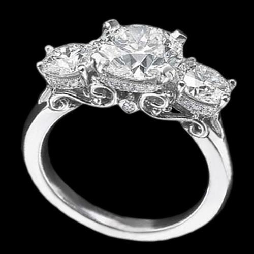 3.75 Cts White Gold Tulip Style Natural Diamond Three Stone Engagement Ring