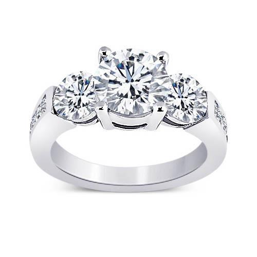 3.76 Carat Round Real Diamond Three Stone Style Engagement Ring Jewelry