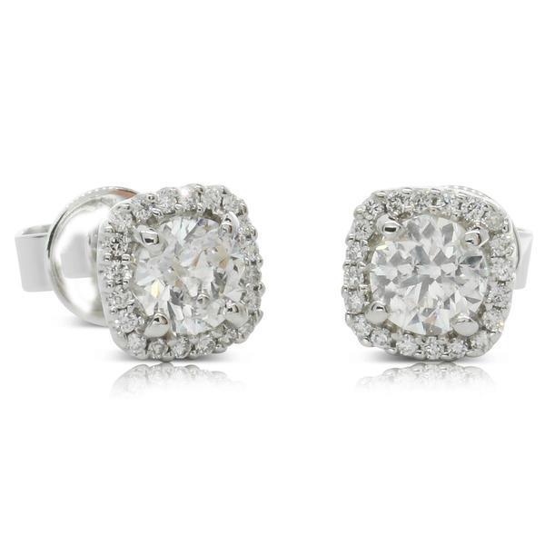 3.80 Carats Prong Set Round Real Diamond Stud Halo Earrings 14K White Gold