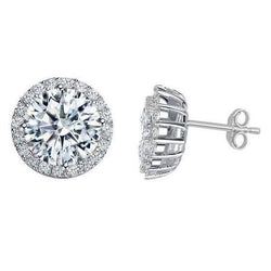 3.80 Carats Round Brilliant Cut Real Halo Diamonds Studs Earrings White Gold