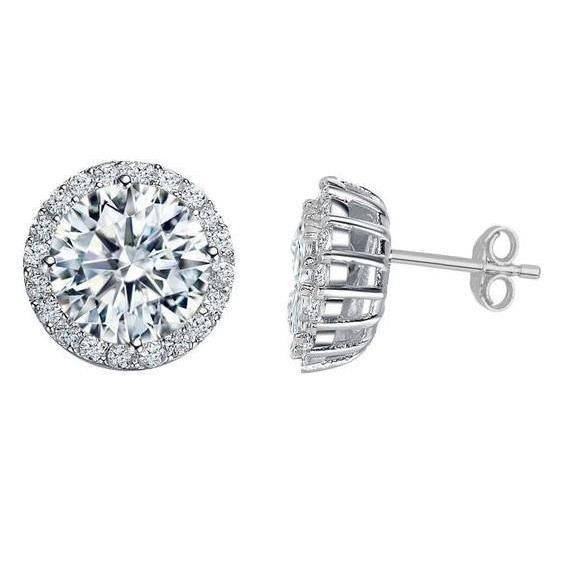 3.80 Carats Round Brilliant Cut Real Halo Diamonds Studs Earrings White Gold - Halo Stud Earrings-harrychadent.ca