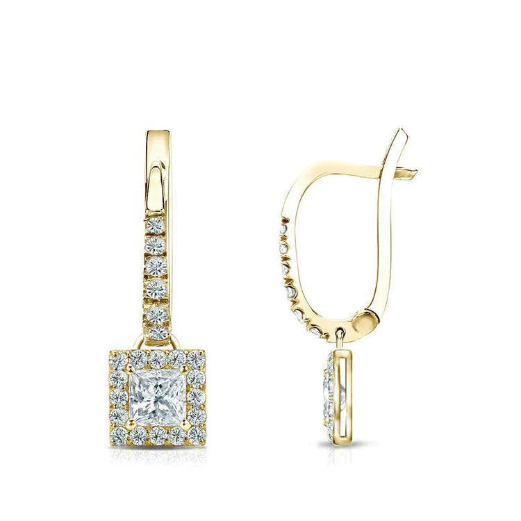 3.80 Carats Sparkling Natural Diamonds Dangle Earrings Yellow Gold 14K New
