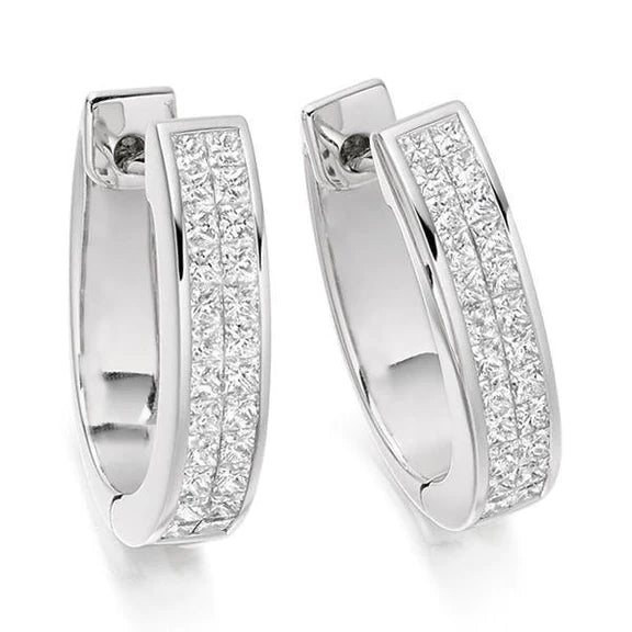 3.80 Ct Small Princess Cut Real Diamond Hoop Earring 14K White Gold