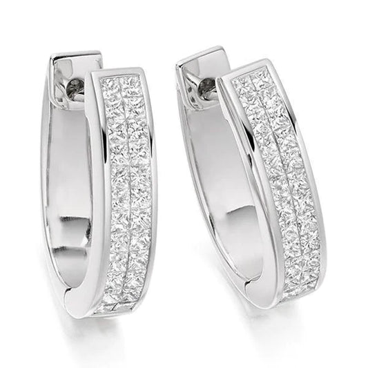 3.80 Ct Small Princess Cut Real Diamond Hoop Earring 14K White Gold