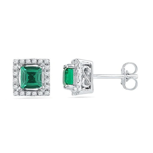 3.90 Carats Green Emerald With Diamond Pave Stud Earrings Halo
