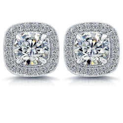 3.90 Carats Prong Set Genuine Natural Earth Mined Diamond Women Stud Earrings Halo White Gold 14K