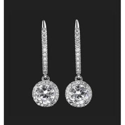 3.90 Carats Round Cut Genuine Diamonds Ladies Dangle Earrings White Gold 14K