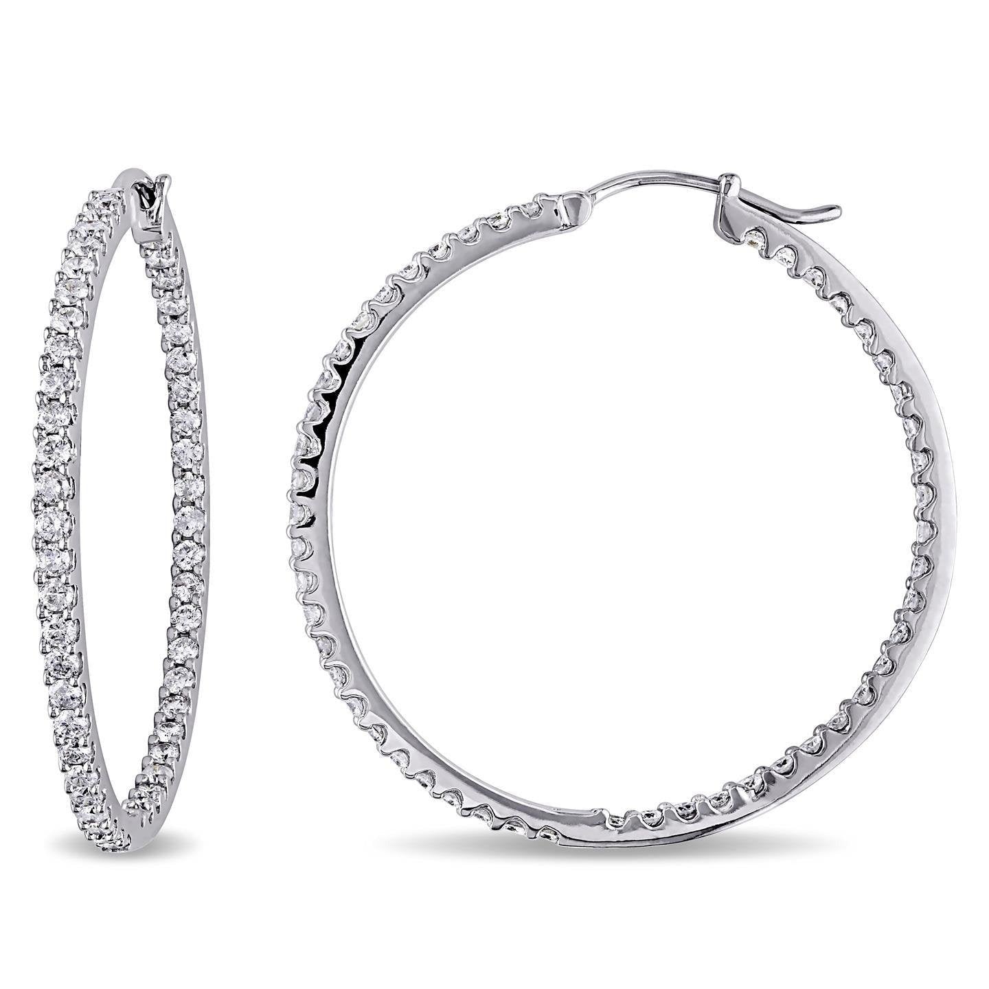 3.90 Ct. Brilliant Cut Sparkling Real Diamonds Hoop Earrings Gold White - Hoop Earrings-harrychadent.ca