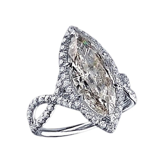 3.91 Carat Marquise Real Diamond Pave Fancy Solitaire Ring With Accents